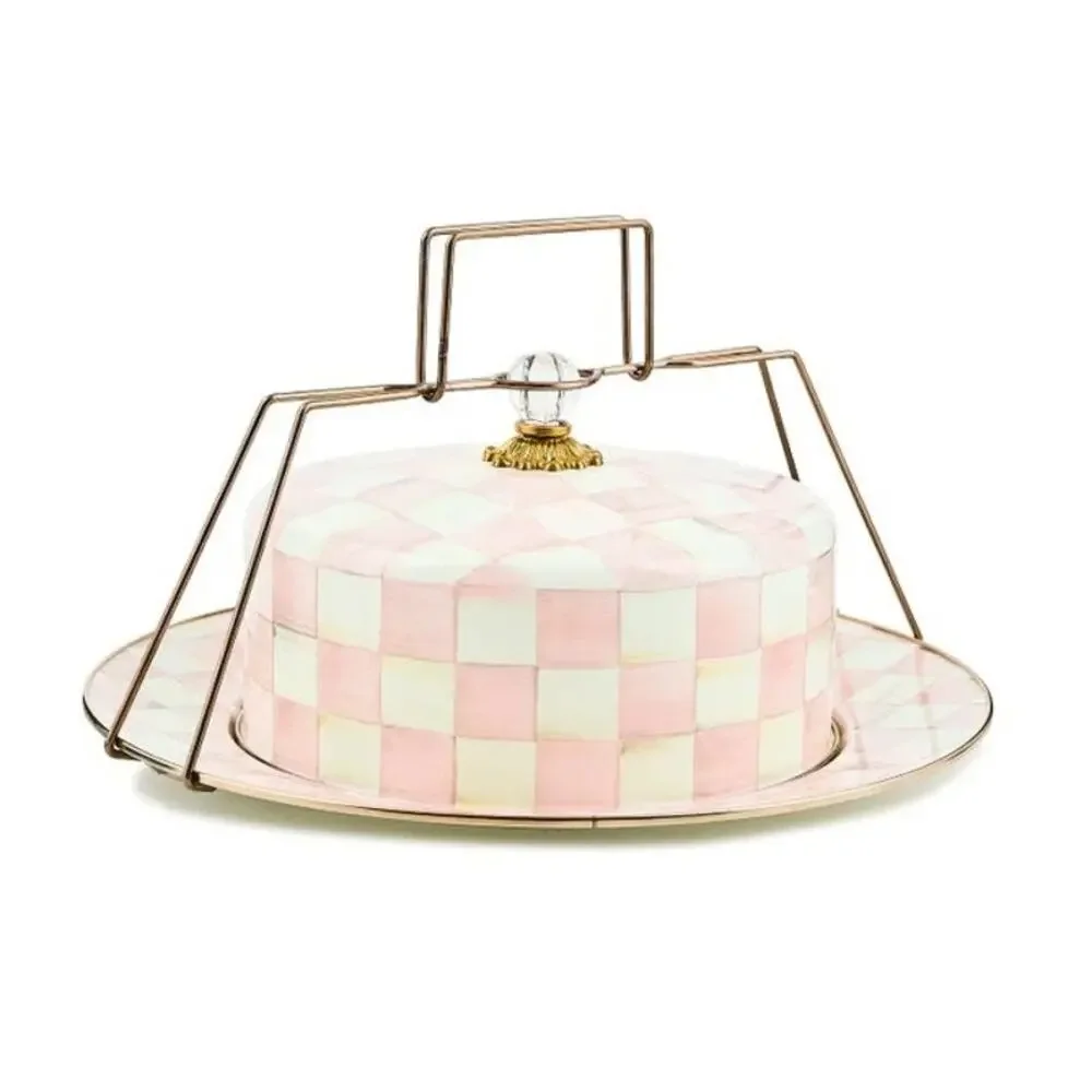 NEW MacKenzie-Childs Rosy Check Cake Carrier in Original Box